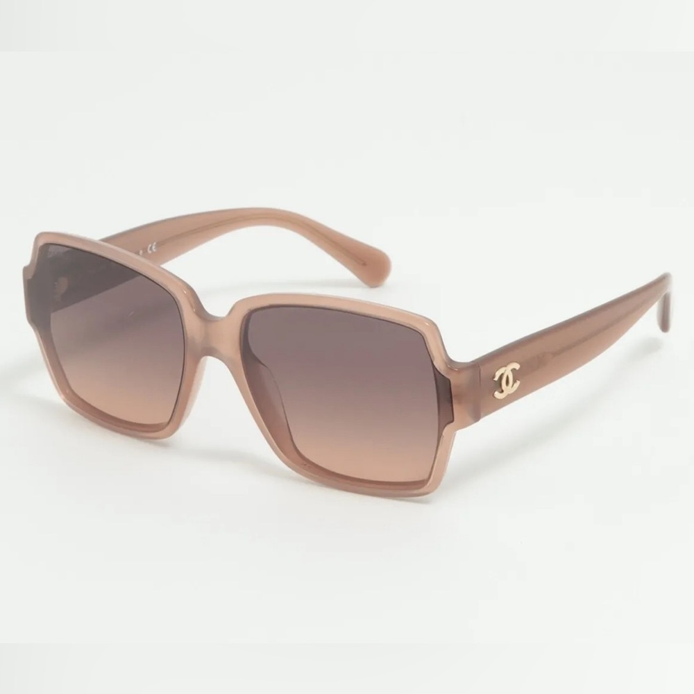 Chanel Coco Mark CC Beige Sunglasses With Gold Logo On Temples 5385-A